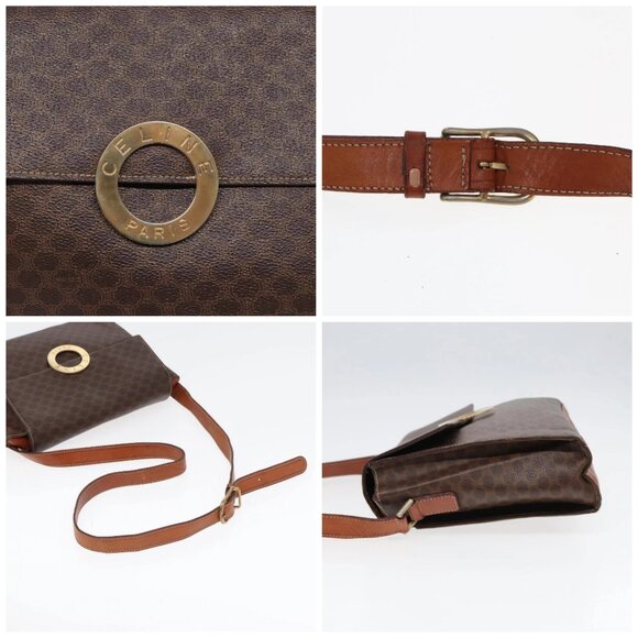 CELINE Macadam Canvas Shoulder Bag PVC Leather Brown Auth 85007 - Picture 16 of 16